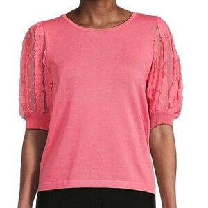 NWT Nanette Lepore Lace Puff Sleeve Sweater Pink Size Large